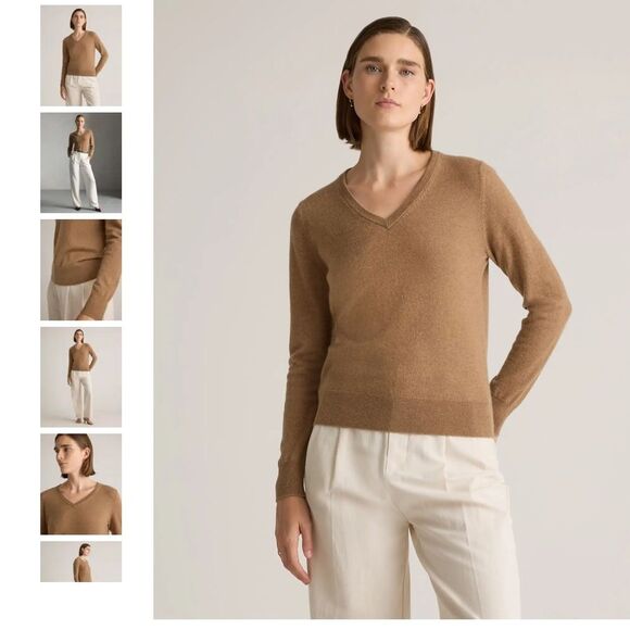 Quince 100% Cashmere Mongolian Soft Camel Tan Pullover V-Neck Sweater M - Picture 1 of 8